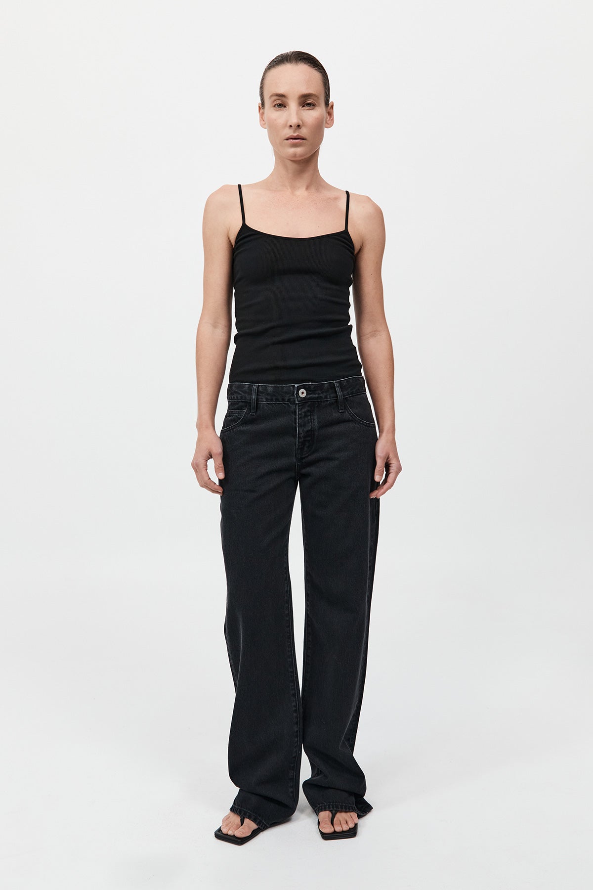 90s Low Rise Jeans - Washed Black