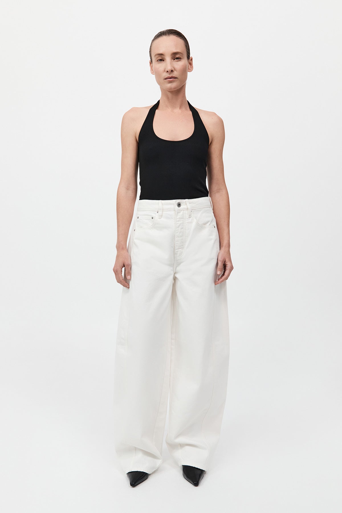 Mid Rise Balloon Jeans - White