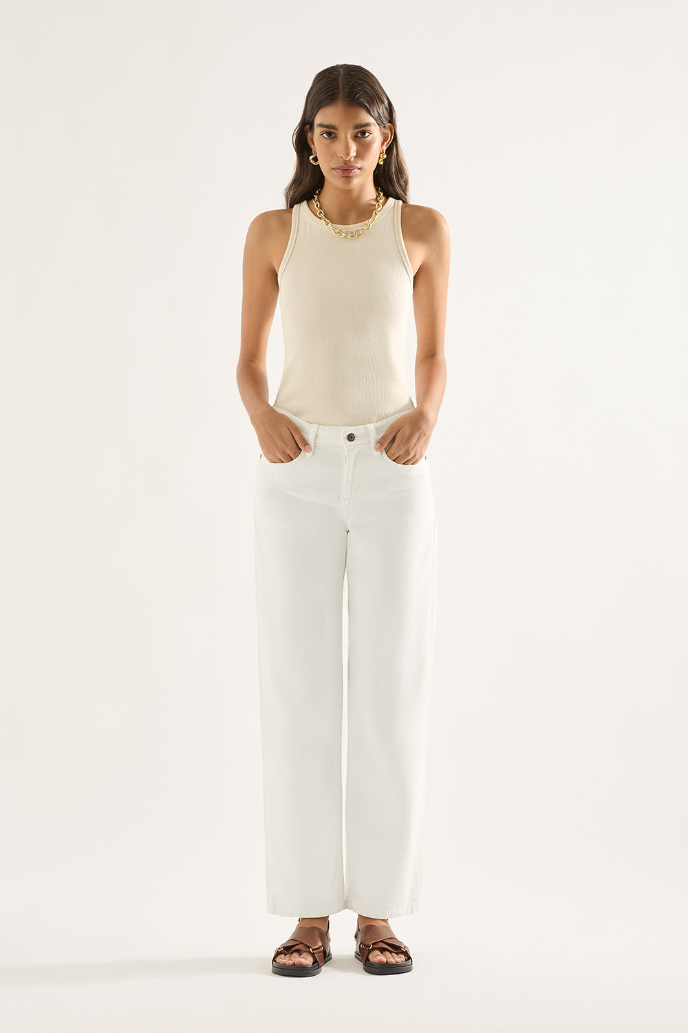 Elise Mid Straight Jean - White