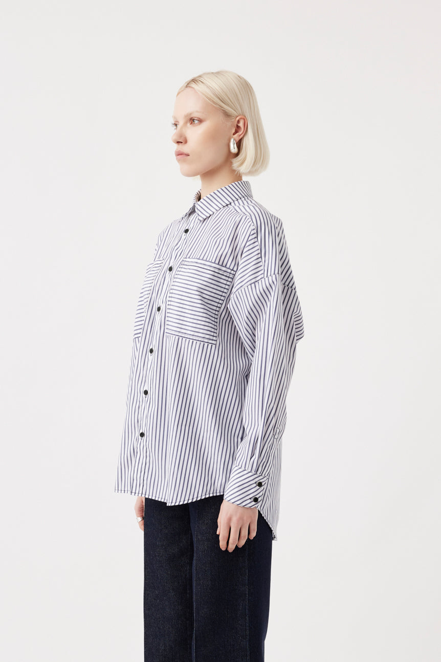 Maya Shirt White Navy Stripe