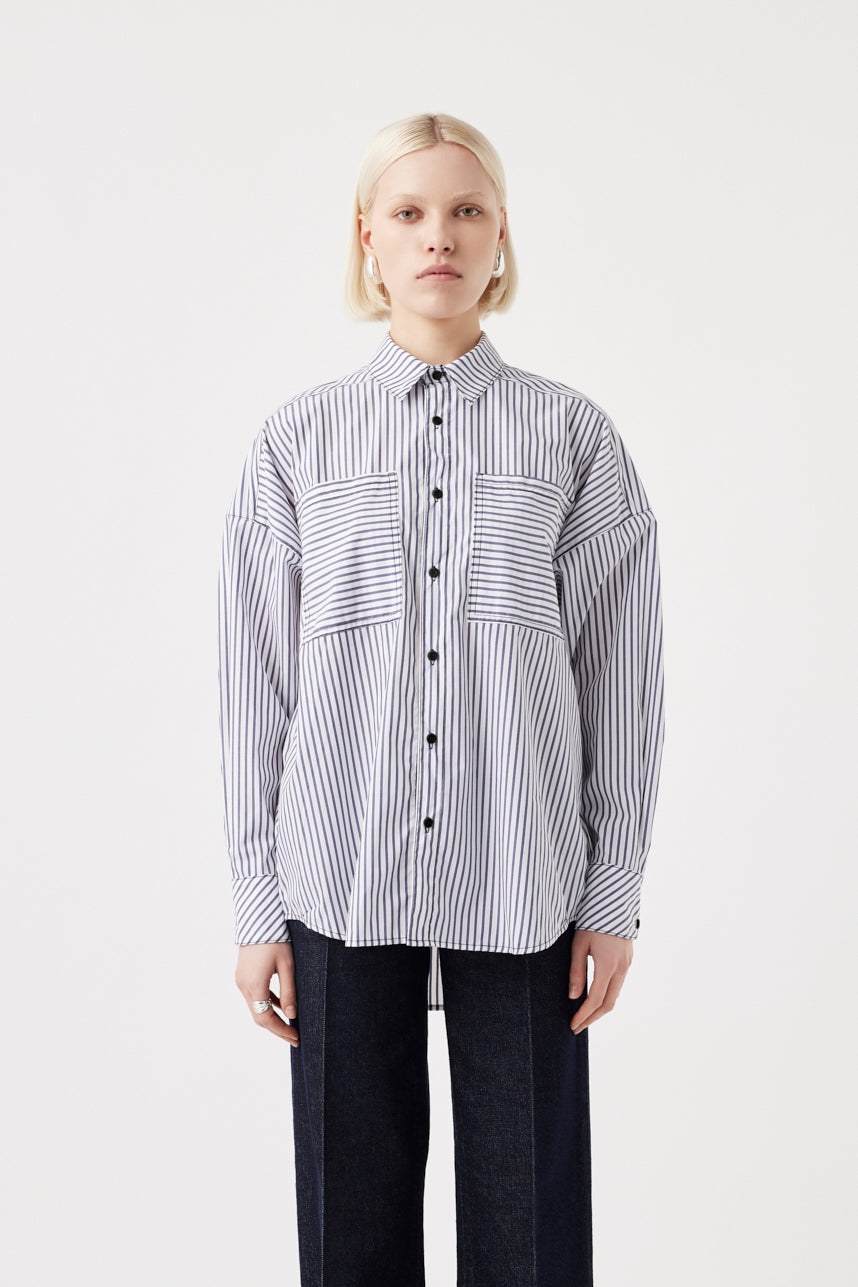 Maya Shirt White Navy Stripe