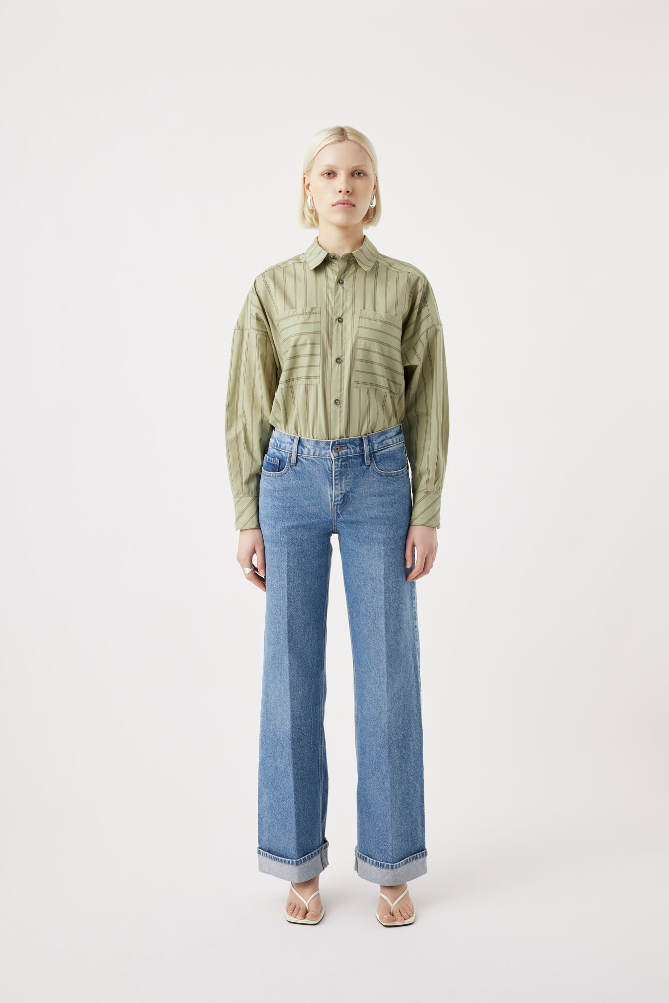 Mia Cuffed Mid Wide Long Jean Meridian Mid Blue