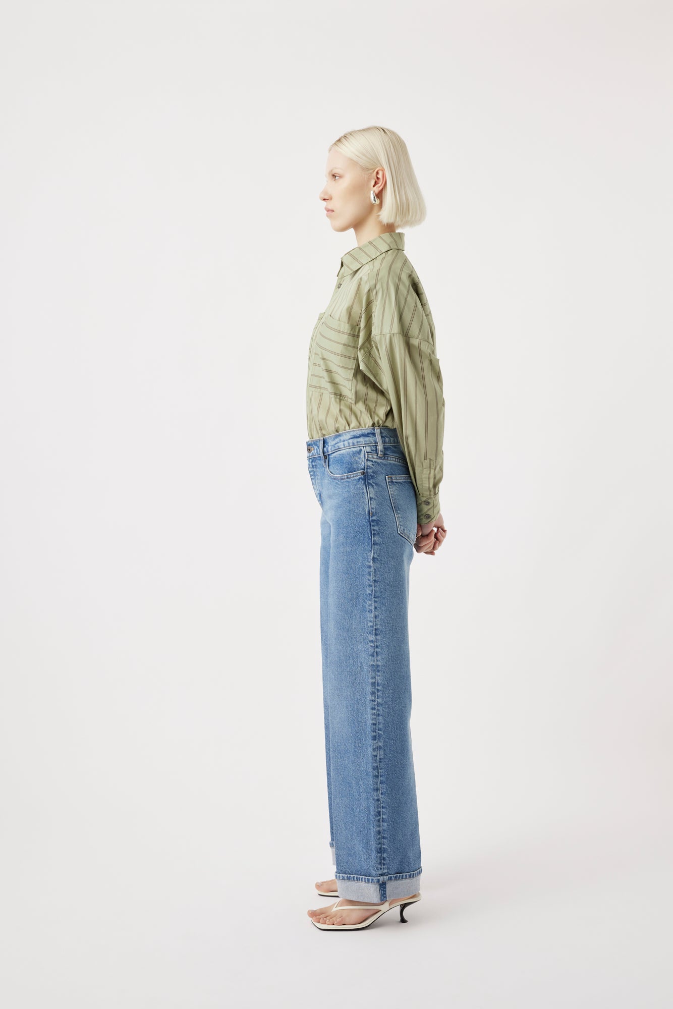 Mia Cuffed Mid Wide Long Jean Meridian Mid Blue